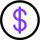 A purple dollar sign on a black background
Description automatically generated
