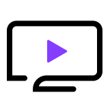 A purple triangle on a black background
Description automatically generated