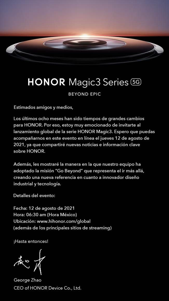 HONOR anuncia su evento de lanzamiento mundial de la serie HONOR Magic3